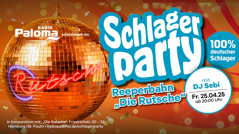 Werbebanner von der Radio Paloma Schlagerparty in Hamburg